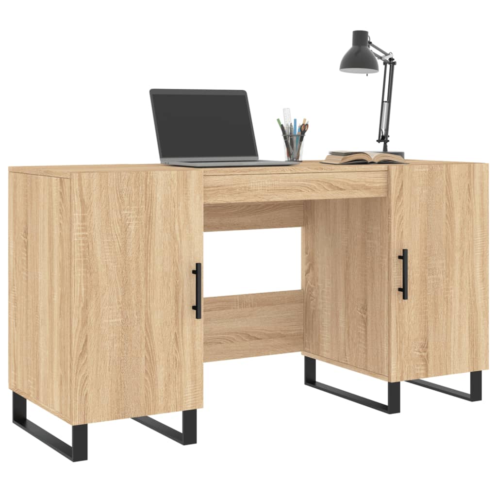 Modern Wooden Home Office Computer Table Desk With 2 Storage Cupboards Wood