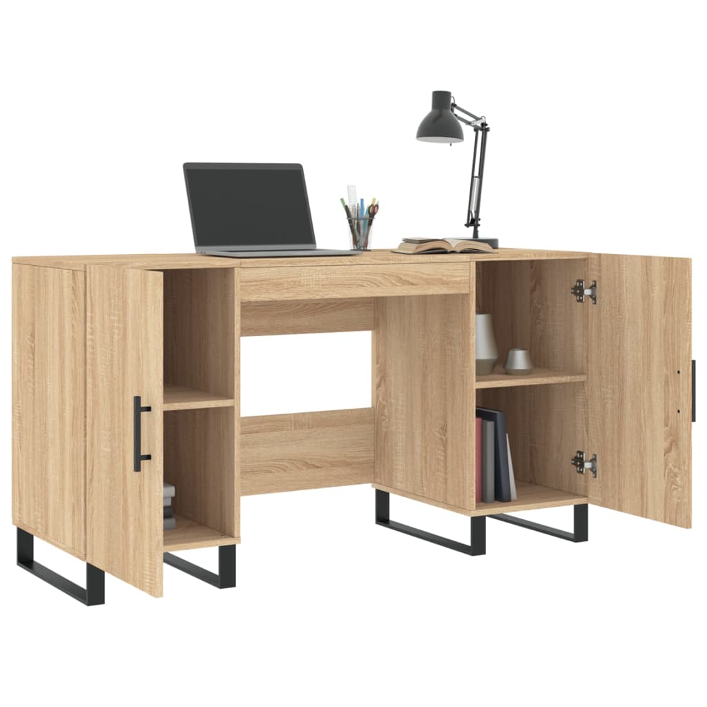 Modern Wooden Home Office Computer Table Desk With 2 Storage Cupboards Wood