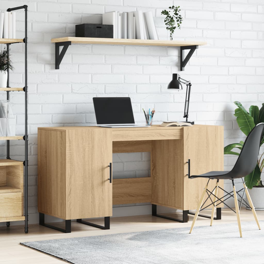 Modern Wooden Home Office Computer Table Desk With 2 Storage Cupboards Wood