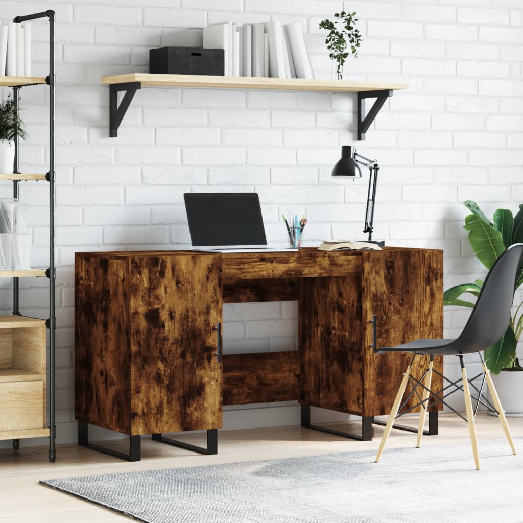 Modern Wooden Home Office Computer Table Desk With 2 Storage Cupboards Wood