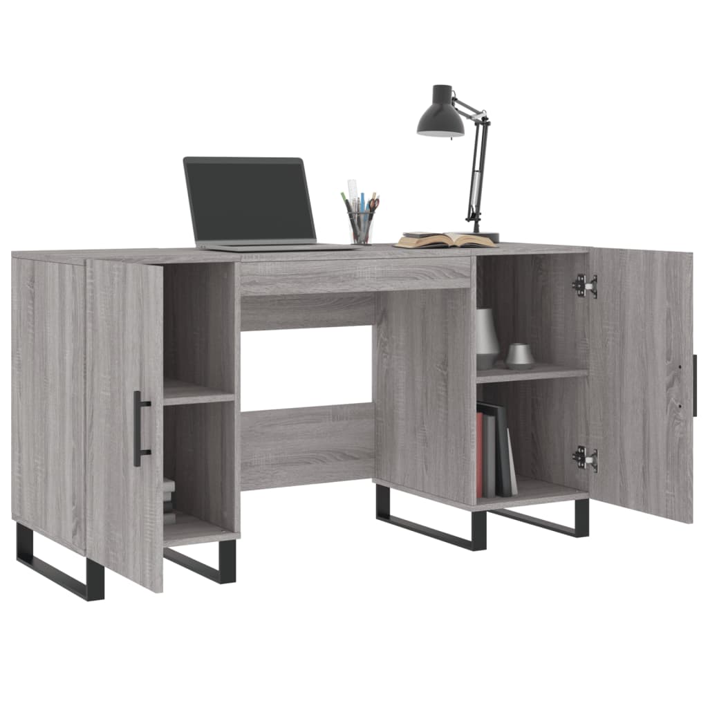 Modern Wooden Home Office Computer Table Desk With 2 Storage Cupboards Wood