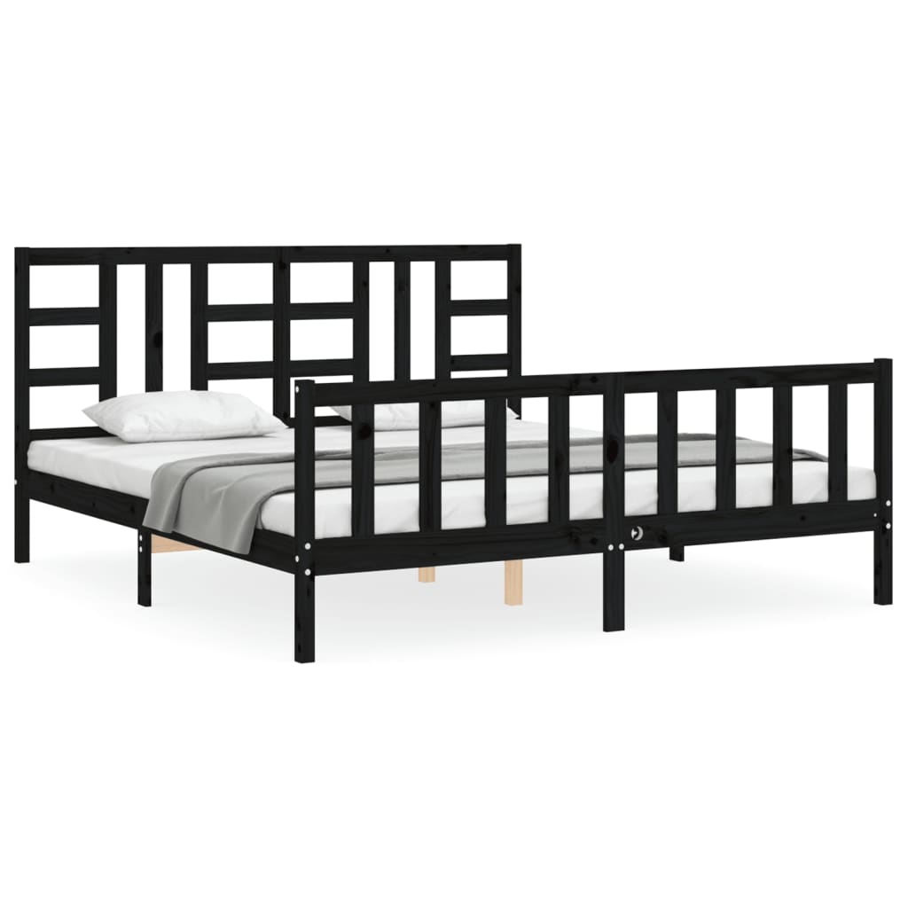Bed Frame without Mattress Black Solid Wood Pine