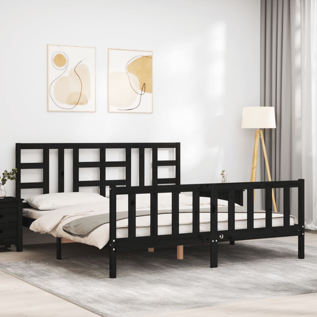 Bed Frame without Mattress Black Solid Wood Pine
