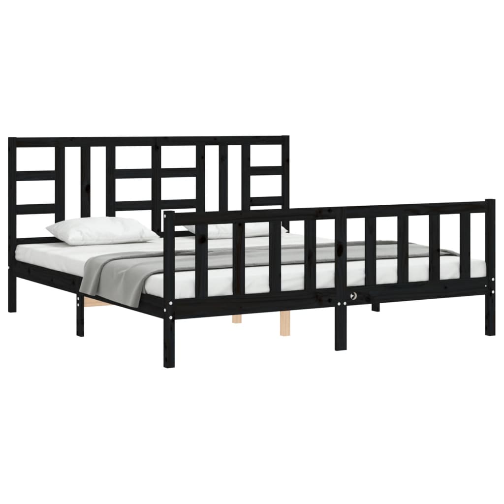 Bed Frame without Mattress Black Solid Wood Pine