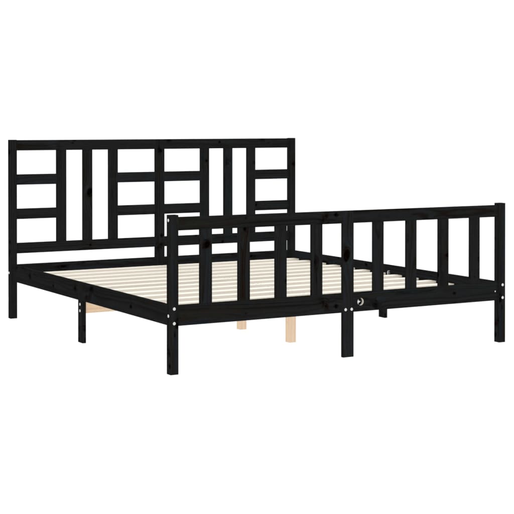 Bed Frame without Mattress Black Solid Wood Pine