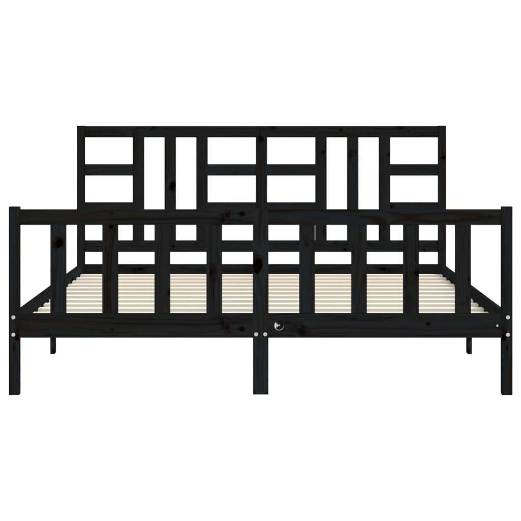 Bed Frame without Mattress Black Solid Wood Pine