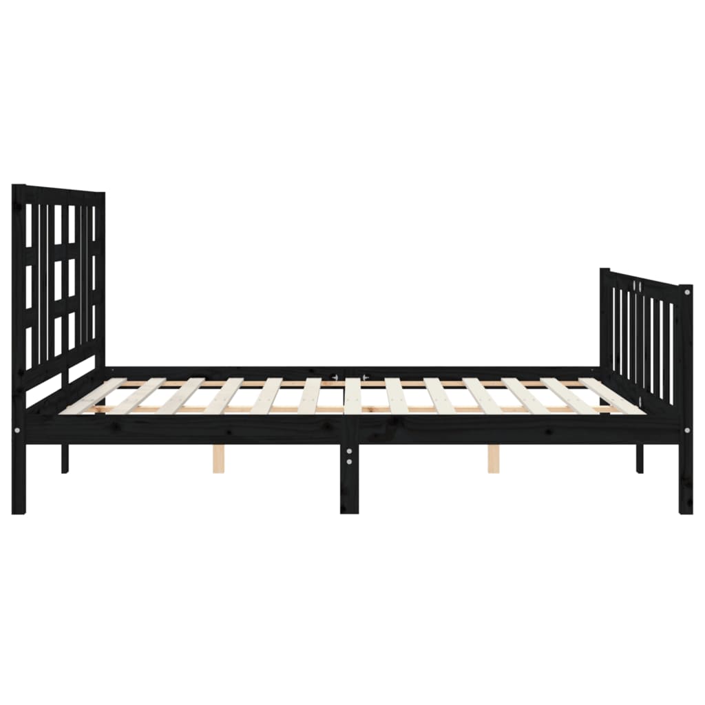 Bed Frame without Mattress Black Solid Wood Pine
