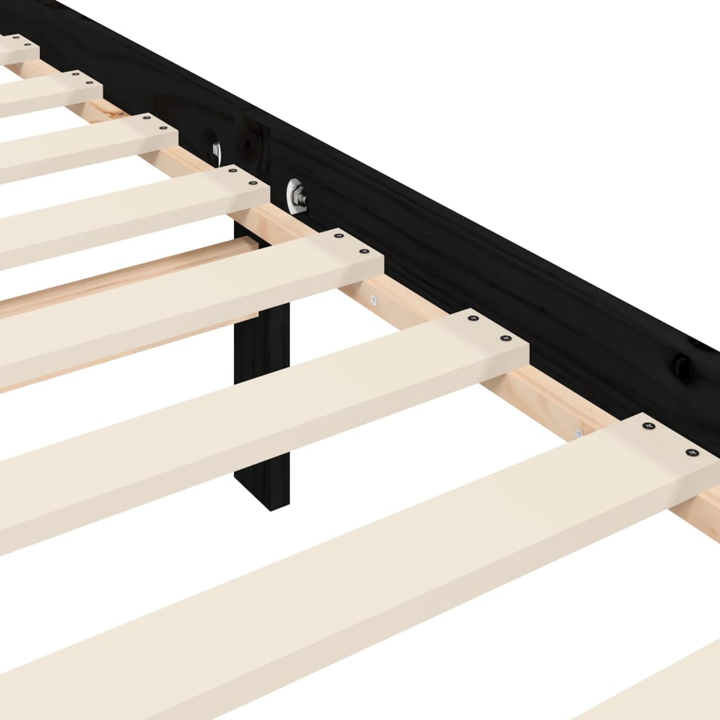 Bed Frame without Mattress Black Solid Wood Pine