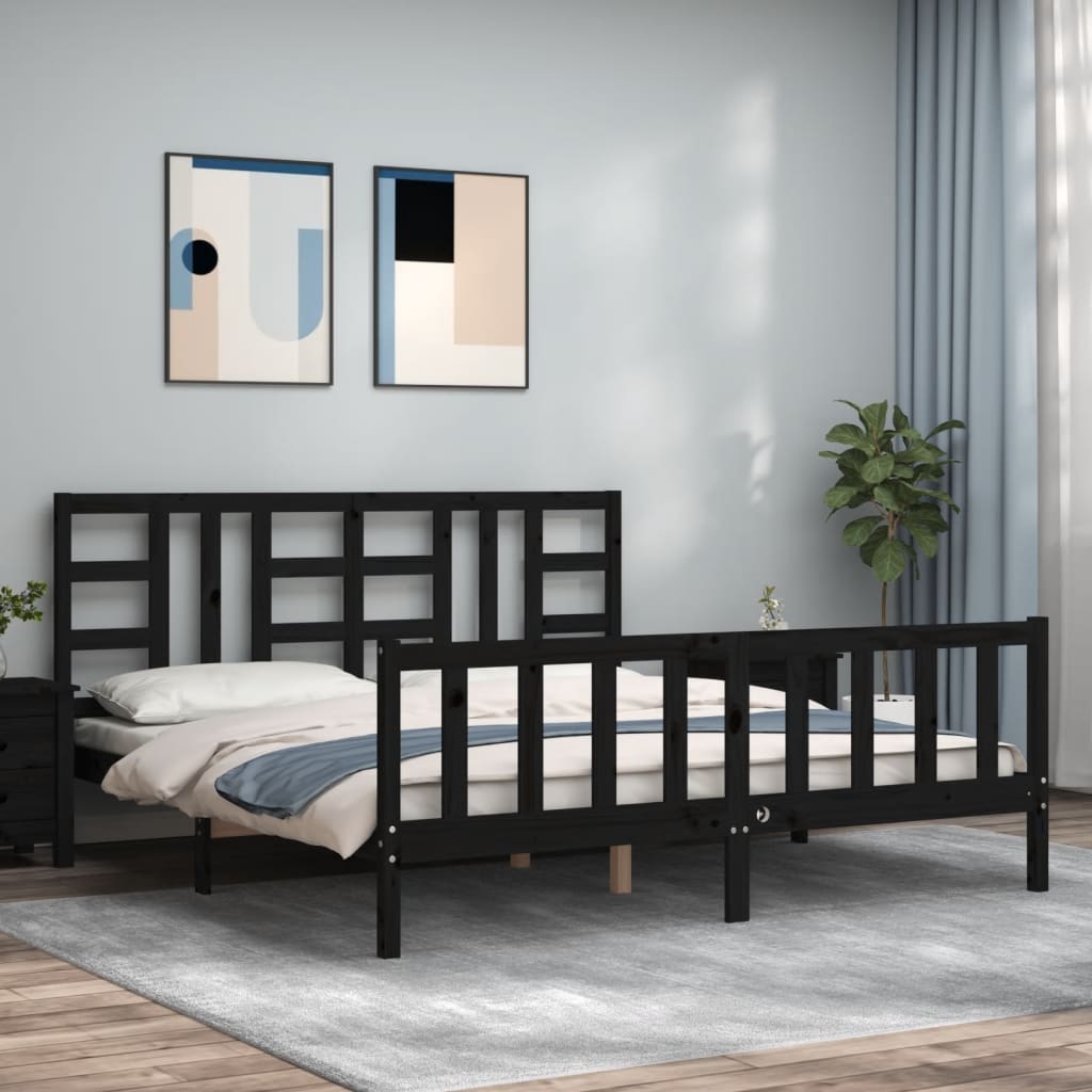Bed Frame without Mattress Black Solid Wood Pine