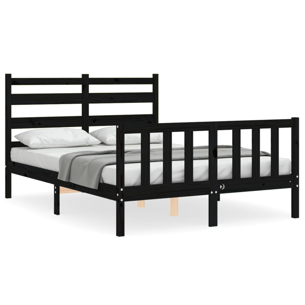 Bed Frame without Mattress Black Double Solid Wood Pine