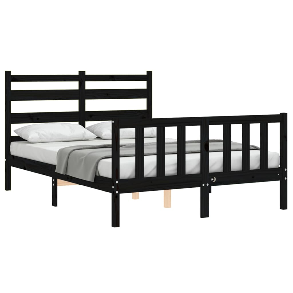 Bed Frame without Mattress Black Double Solid Wood Pine
