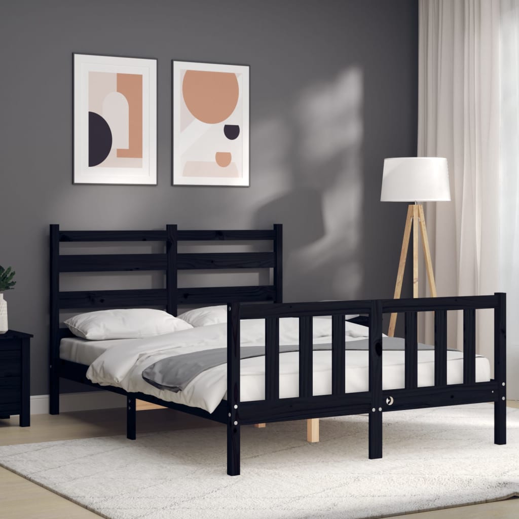 Bed Frame without Mattress Black Double Solid Wood Pine