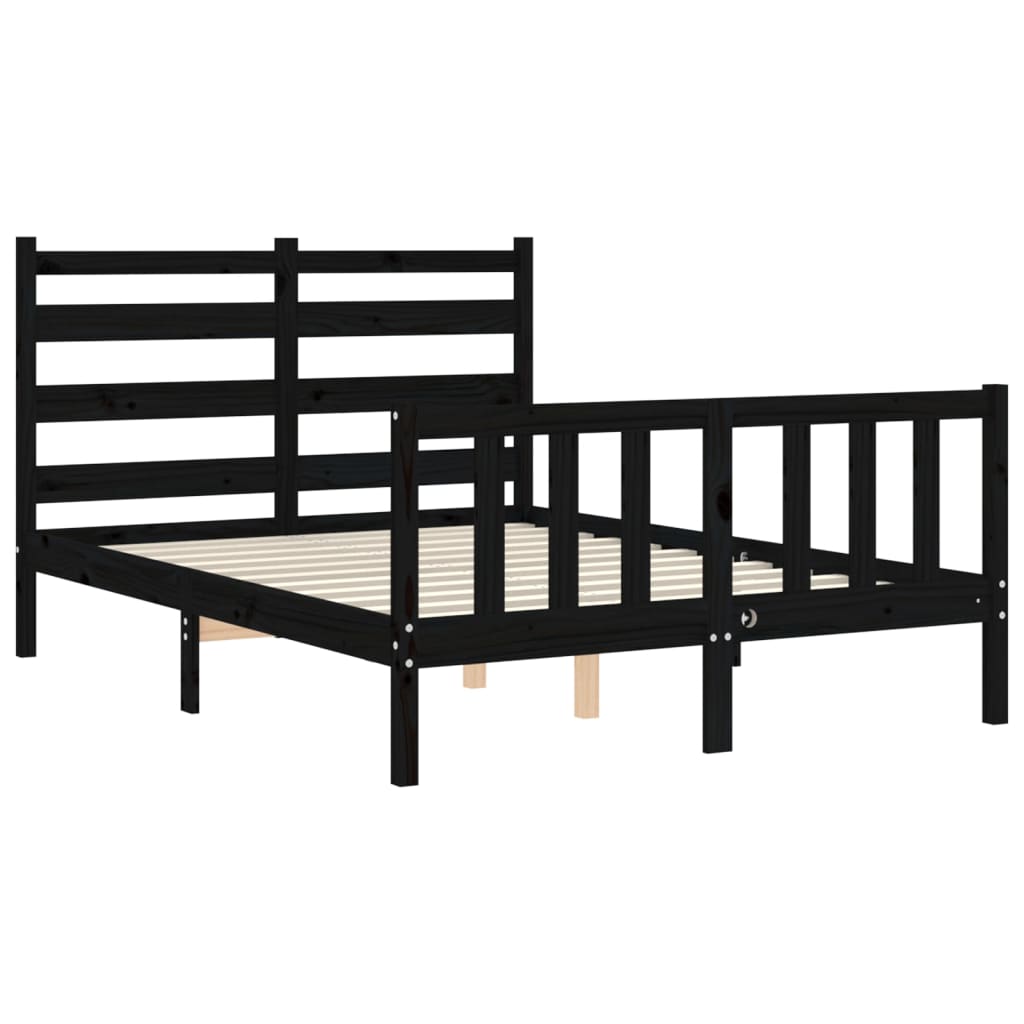 Bed Frame without Mattress Black Double Solid Wood Pine