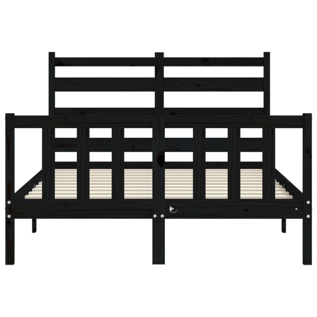 Bed Frame without Mattress Black Double Solid Wood Pine