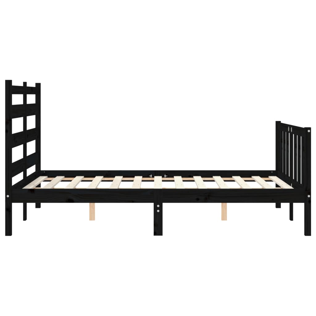 Bed Frame without Mattress Black Double Solid Wood Pine