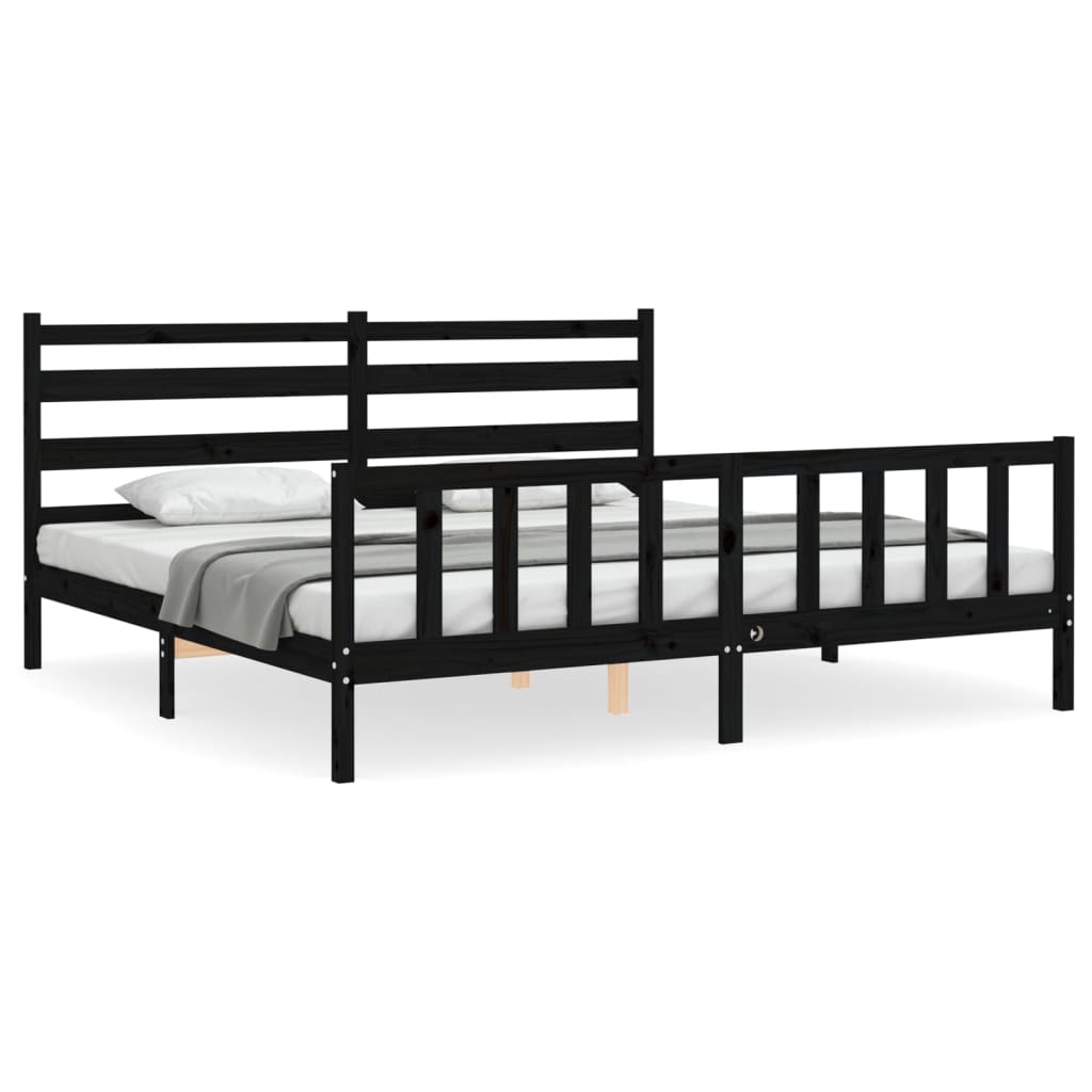 Bed Frame without Mattress Black Solid Wood Pine