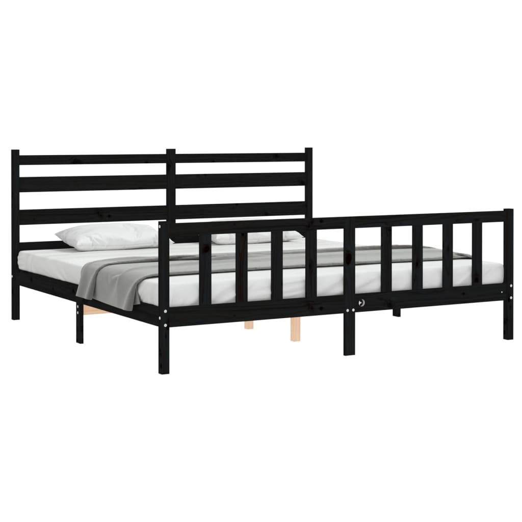 Bed Frame without Mattress Black Solid Wood Pine