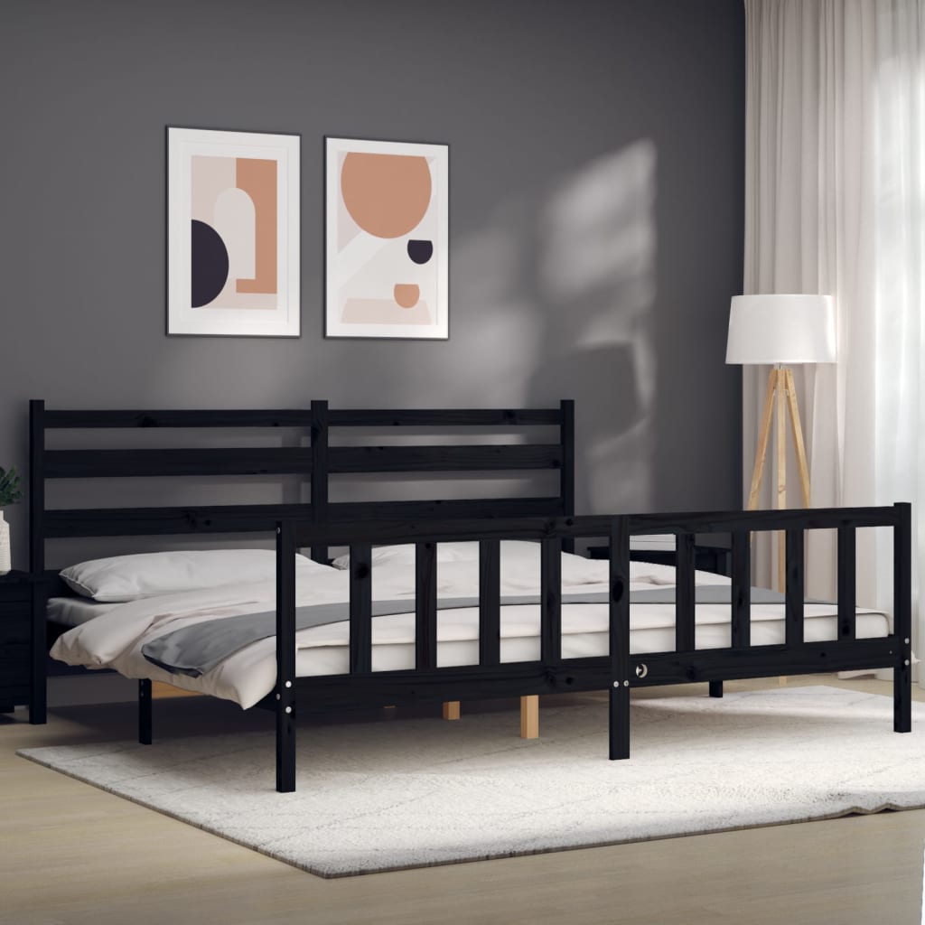 Bed Frame without Mattress Black Solid Wood Pine