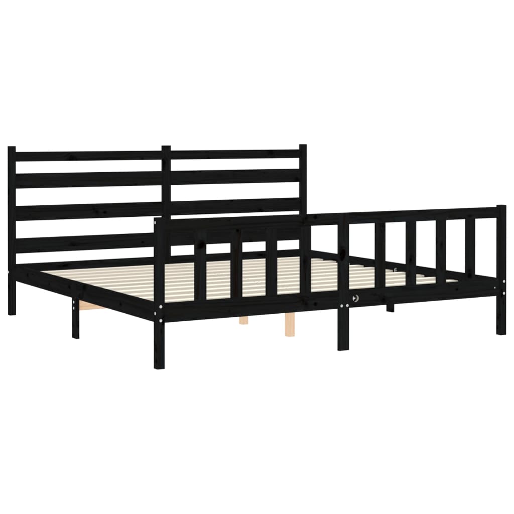 Bed Frame without Mattress Black Solid Wood Pine