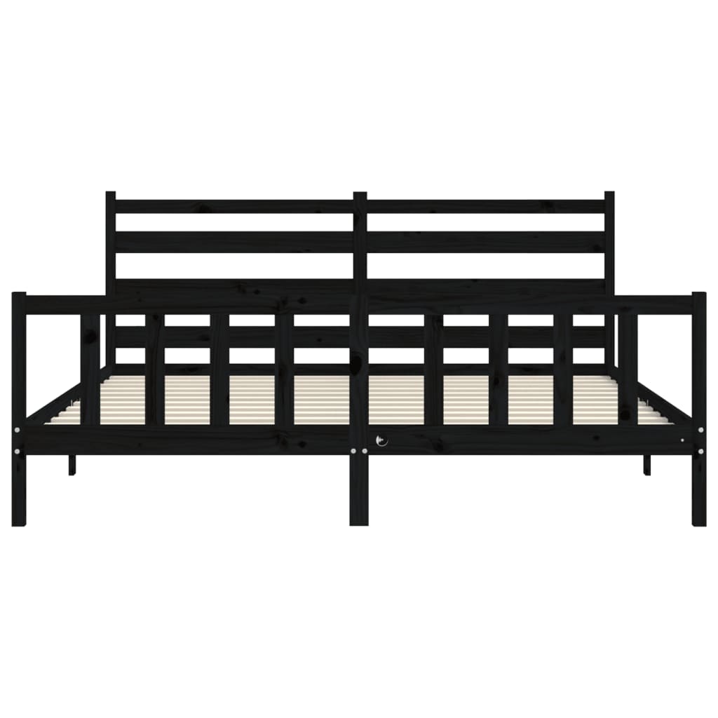 Bed Frame without Mattress Black Solid Wood Pine