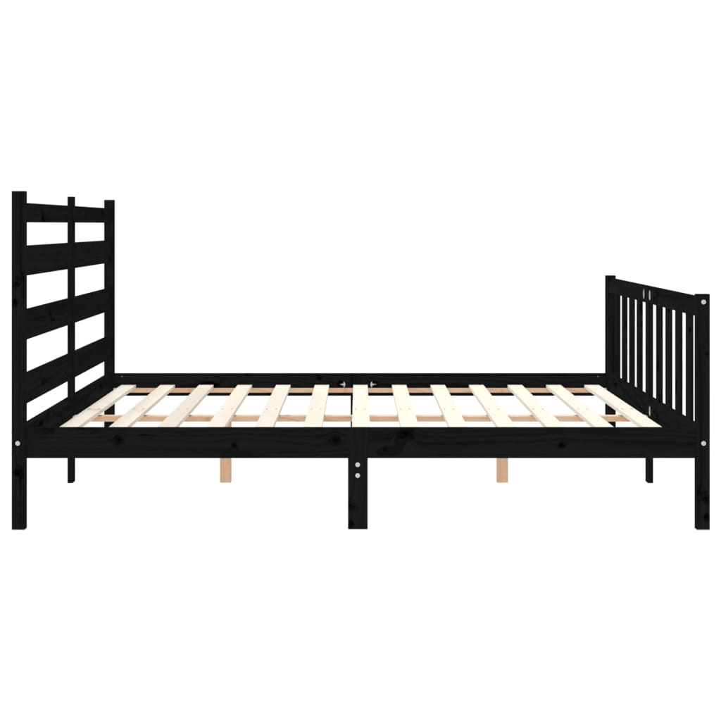 Bed Frame without Mattress Black Solid Wood Pine