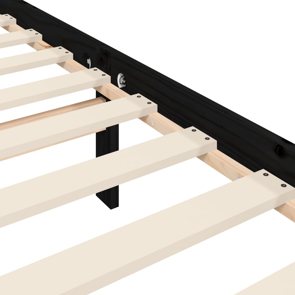 Bed Frame without Mattress Black Solid Wood Pine