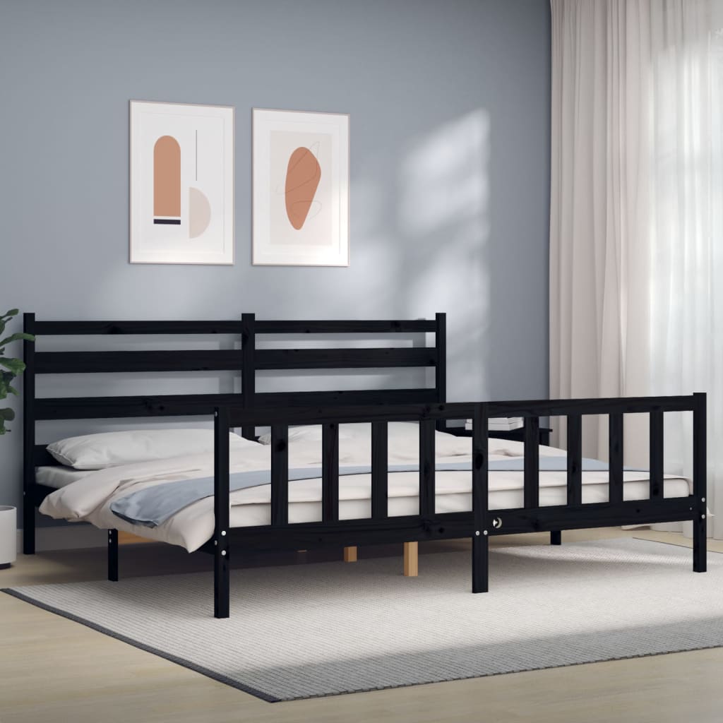 Bed Frame without Mattress Black Solid Wood Pine