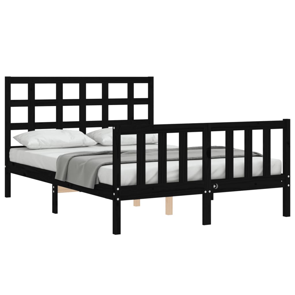 Bed Frame without Mattress Black Double Solid Wood Pine