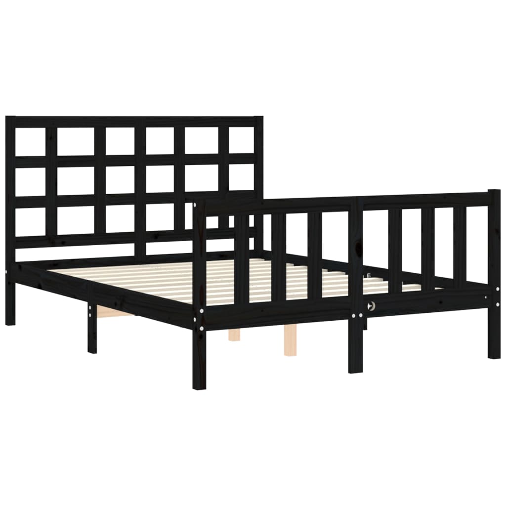 Bed Frame without Mattress Black Double Solid Wood Pine
