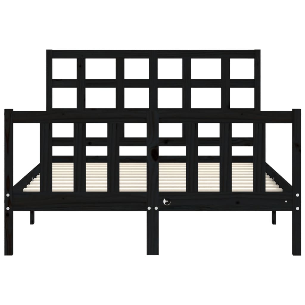 Bed Frame without Mattress Black Double Solid Wood Pine