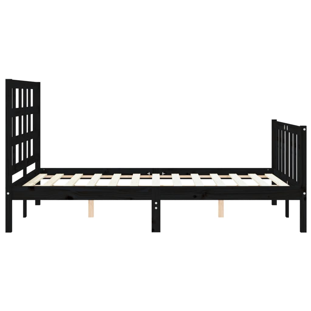 Bed Frame without Mattress Black Double Solid Wood Pine