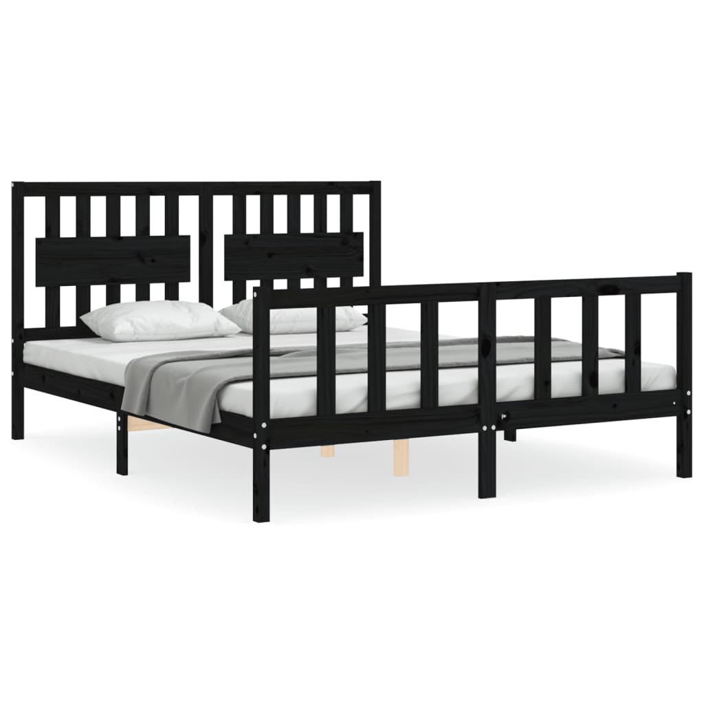 Bed Frame without Mattress Black King Size Solid Wood Pine