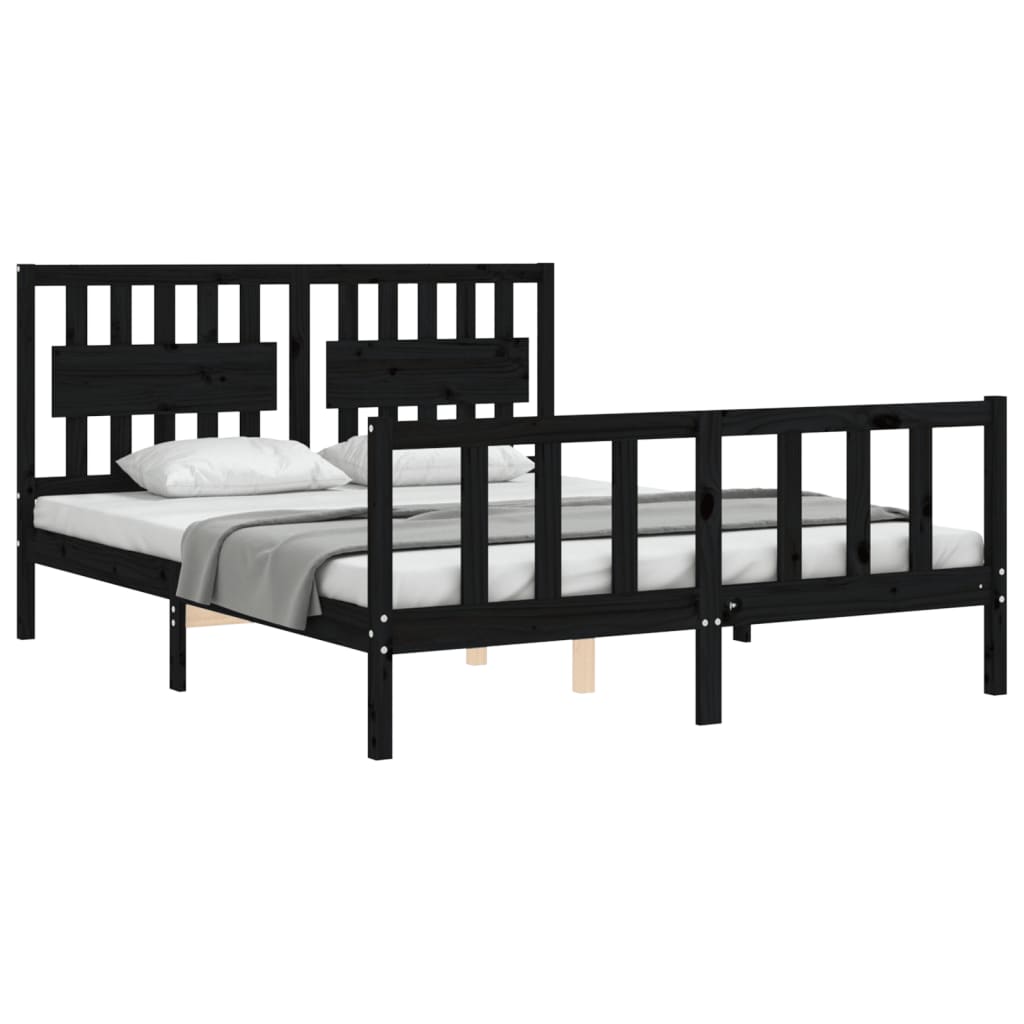 Bed Frame without Mattress Black King Size Solid Wood Pine