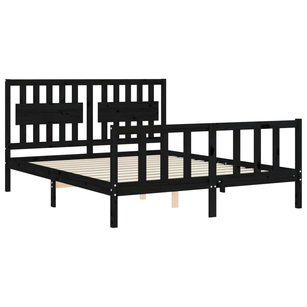 Bed Frame without Mattress Black King Size Solid Wood Pine