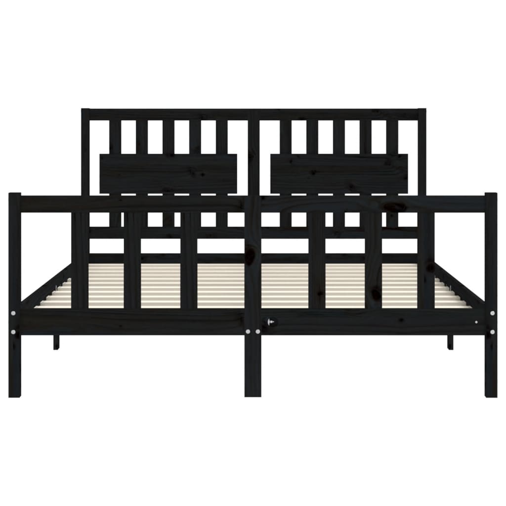 Bed Frame without Mattress Black King Size Solid Wood Pine