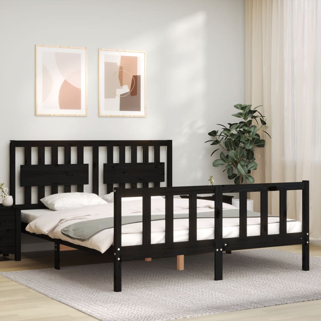 Bed Frame without Mattress Black King Size Solid Wood Pine