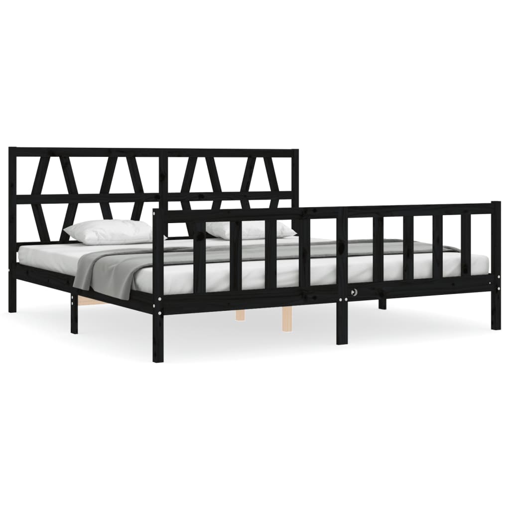 Bed Frame without Mattress Black Super King Size Solid Wood Pine