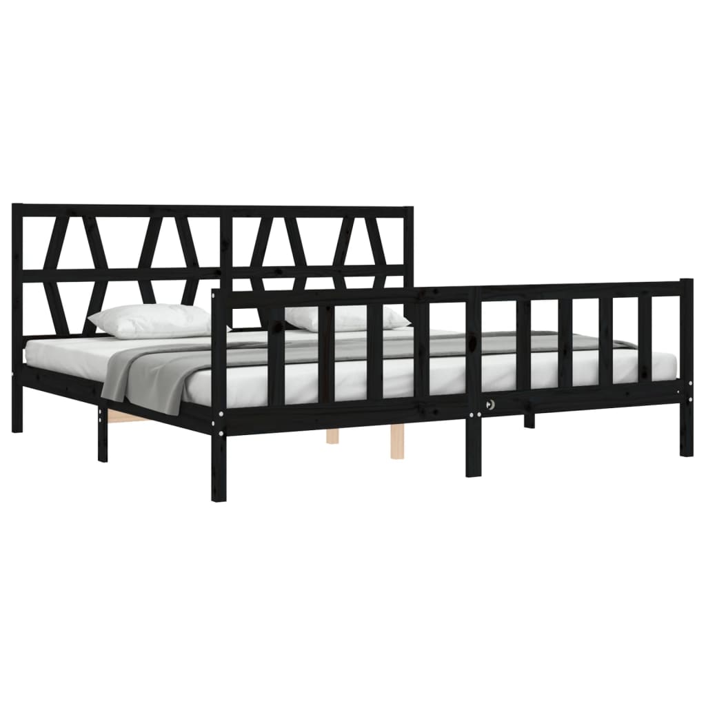 Bed Frame without Mattress Black Super King Size Solid Wood Pine