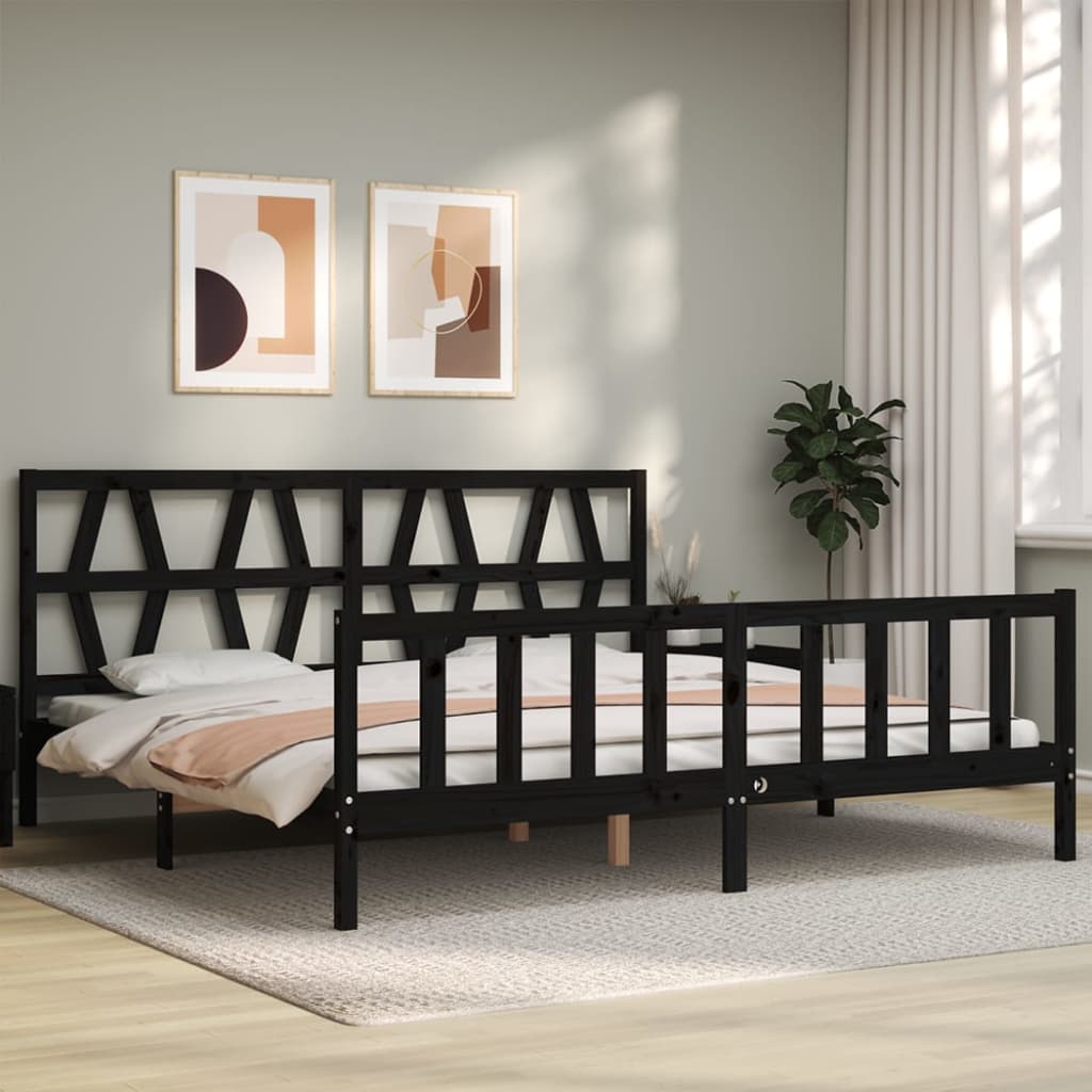 Bed Frame without Mattress Black Super King Size Solid Wood Pine