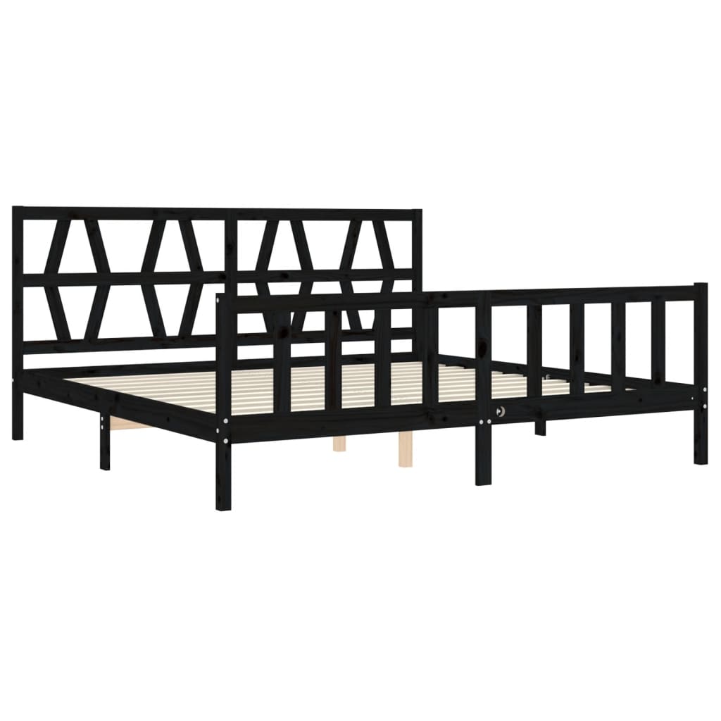Bed Frame without Mattress Black Super King Size Solid Wood Pine