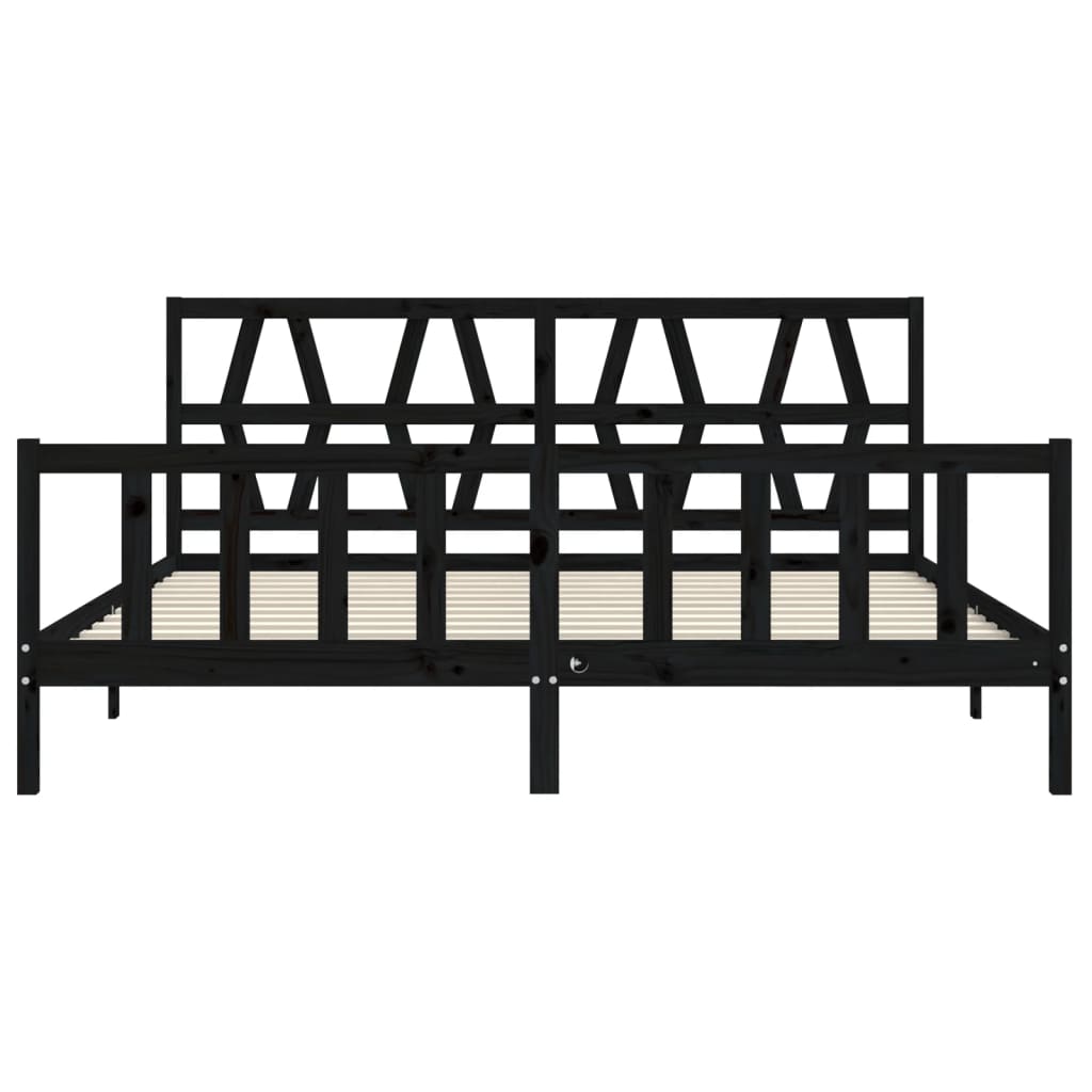 Bed Frame without Mattress Black Super King Size Solid Wood Pine
