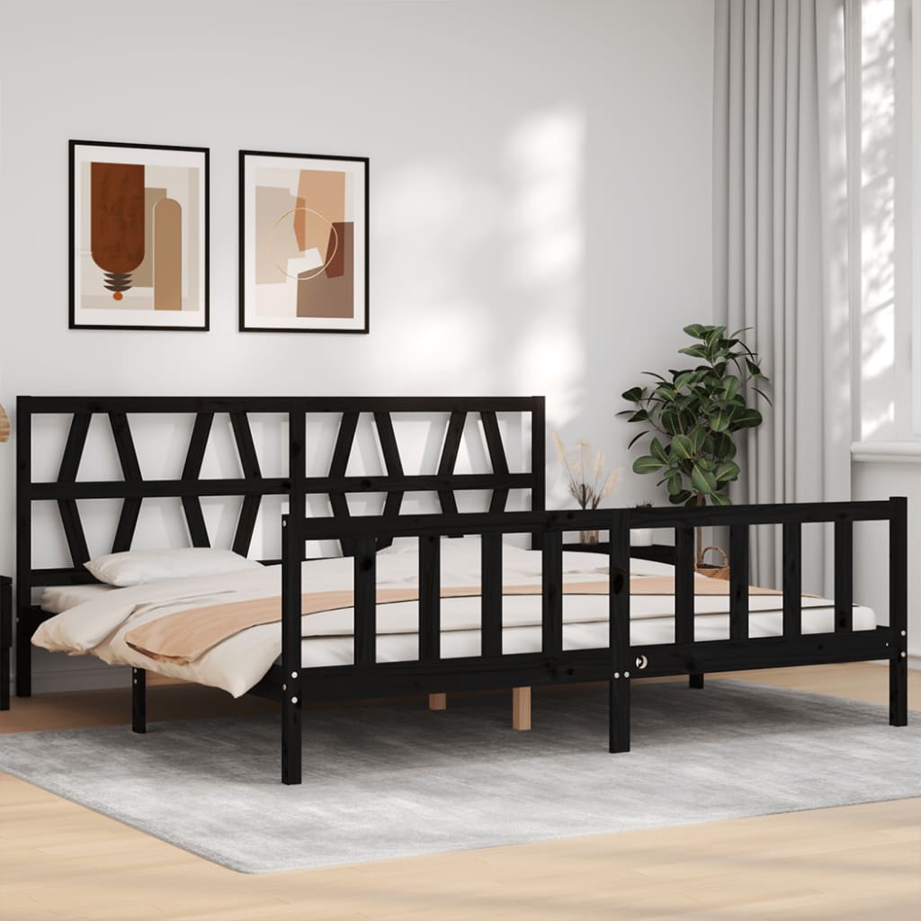 Bed Frame without Mattress Black Super King Size Solid Wood Pine