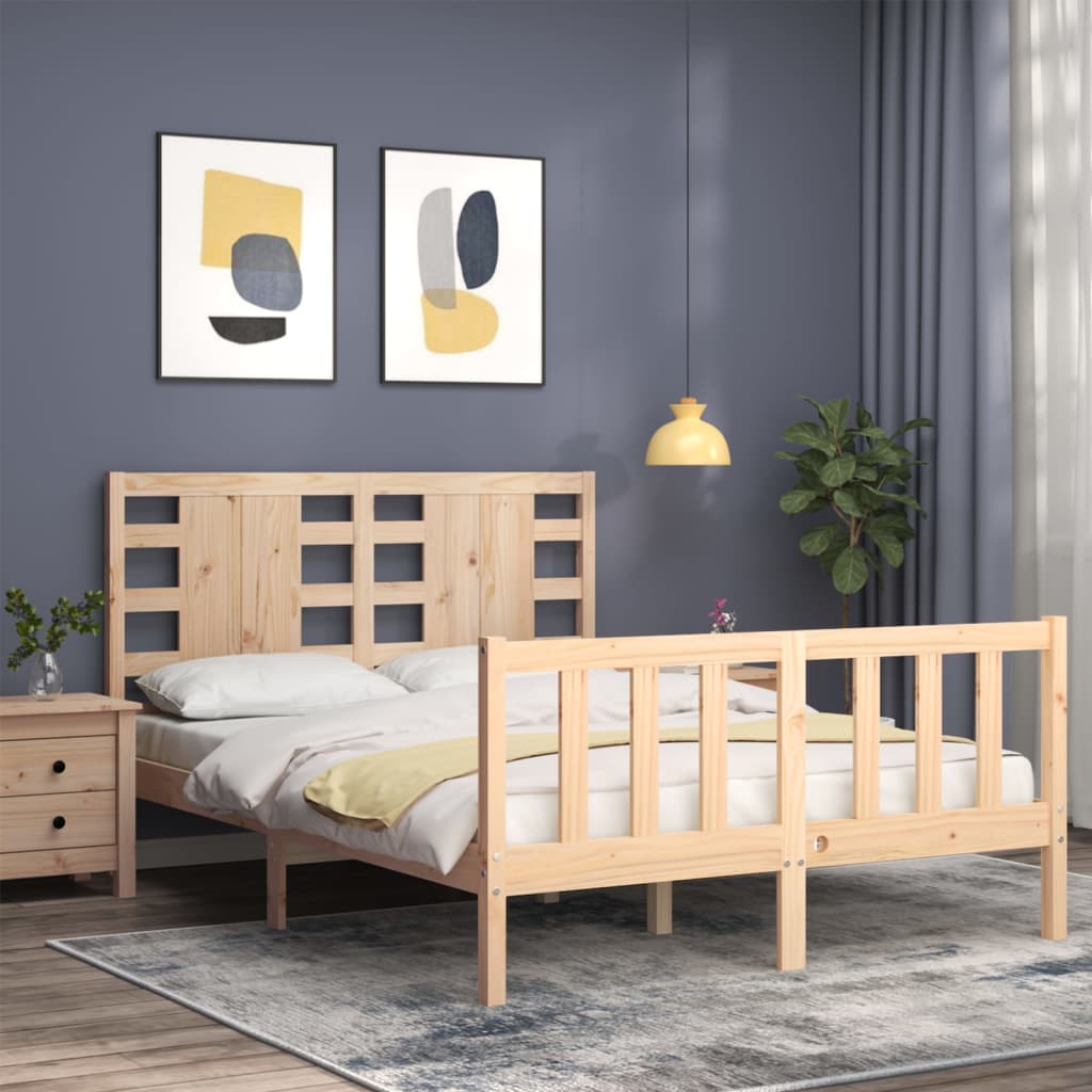 Bed Frame without Mattress Double Solid Wood Pine