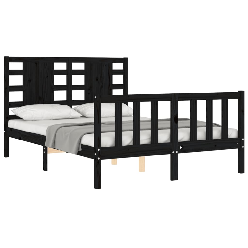 Bed Frame without Mattress Black Double Solid Wood Pine