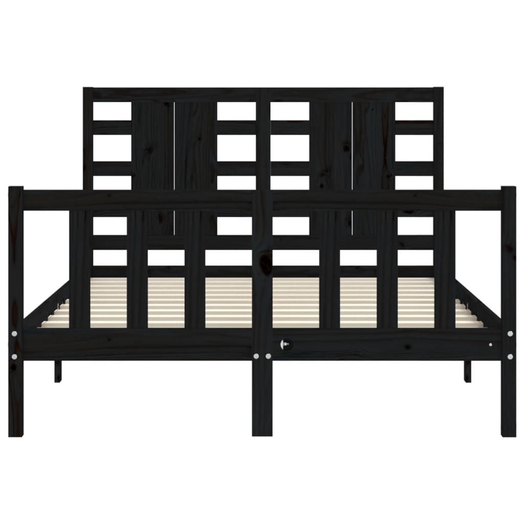 Bed Frame without Mattress Black Double Solid Wood Pine