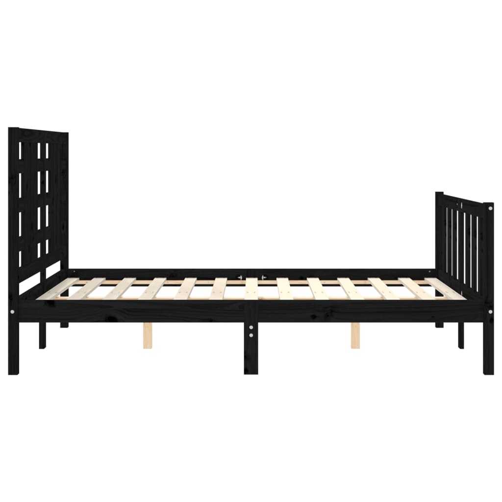 Bed Frame without Mattress Black Double Solid Wood Pine