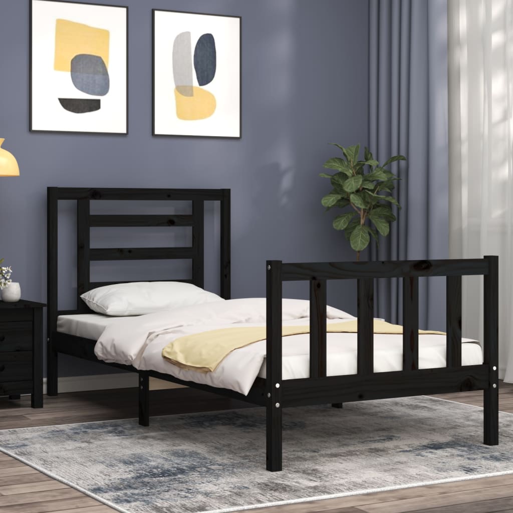 Bed Frame without Mattress Black Single Solid Wood Pine