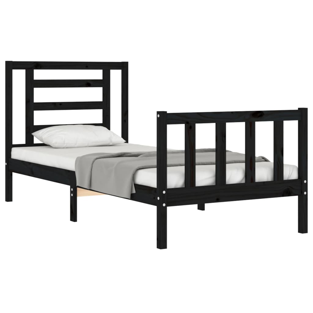 Bed Frame without Mattress Black Single Solid Wood Pine