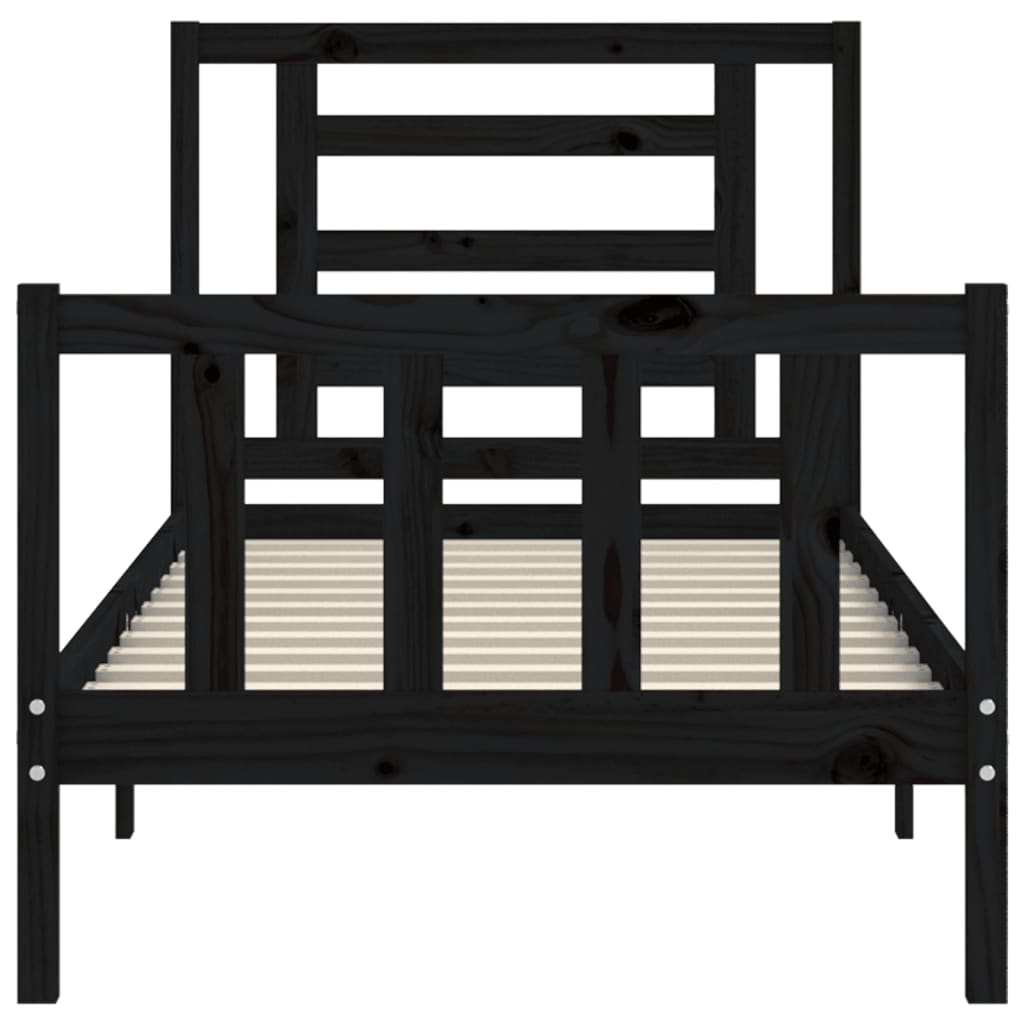 Bed Frame without Mattress Black Single Solid Wood Pine