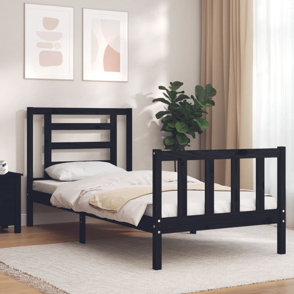 Bed Frame without Mattress Black Single Solid Wood Pine